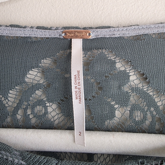 Free People Boho Lace Bell Sleeve Mini Dress - Moss Green - Size 2 - Picture 6 of 9